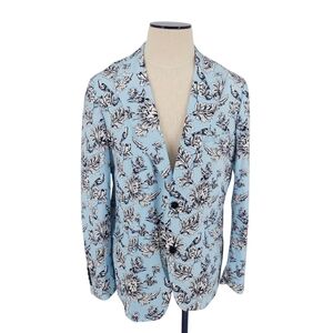 INC Blazer Robin Egg Blue Floral Bird Long Sleeve 2 Button Lined Career XL